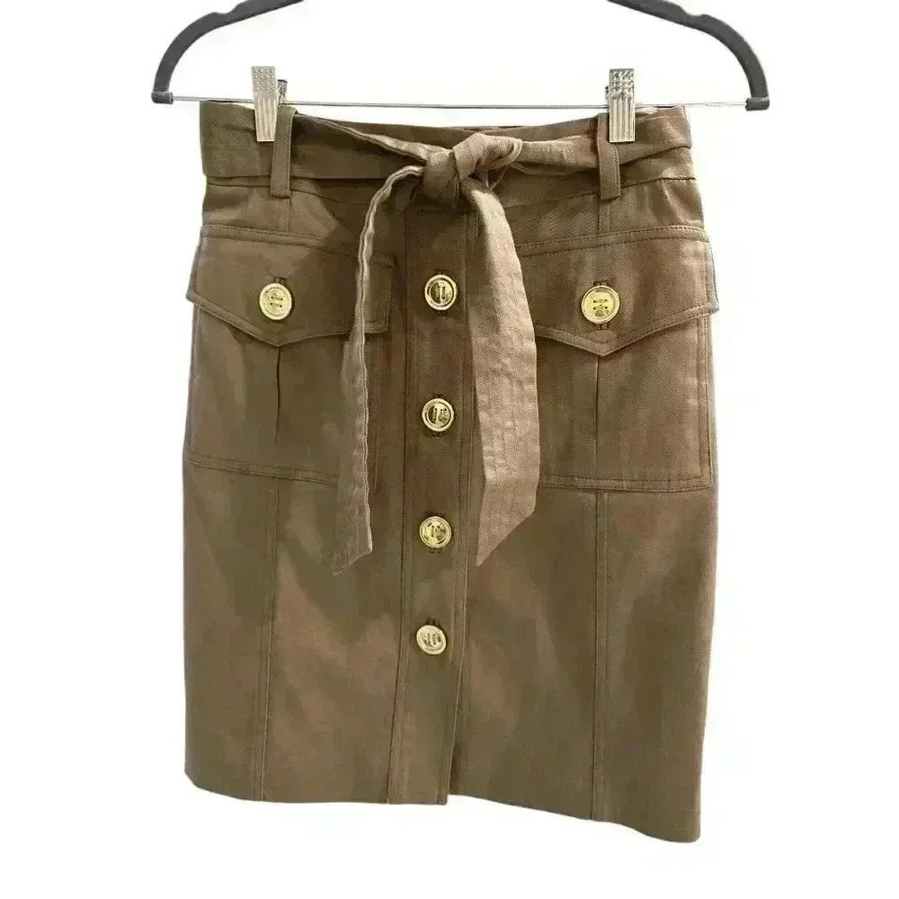 Milly of New York Khaki Button Up Skirt, Size 2, Pre-Owned
